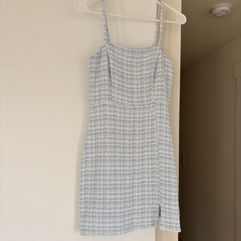 Zara Light Blue Tweed Mini Dress